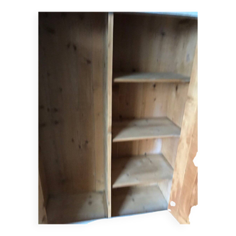 Vintage blonde wood wardrobe painted in antique white, doors decorated with Volkswagen Samba, unique piece.