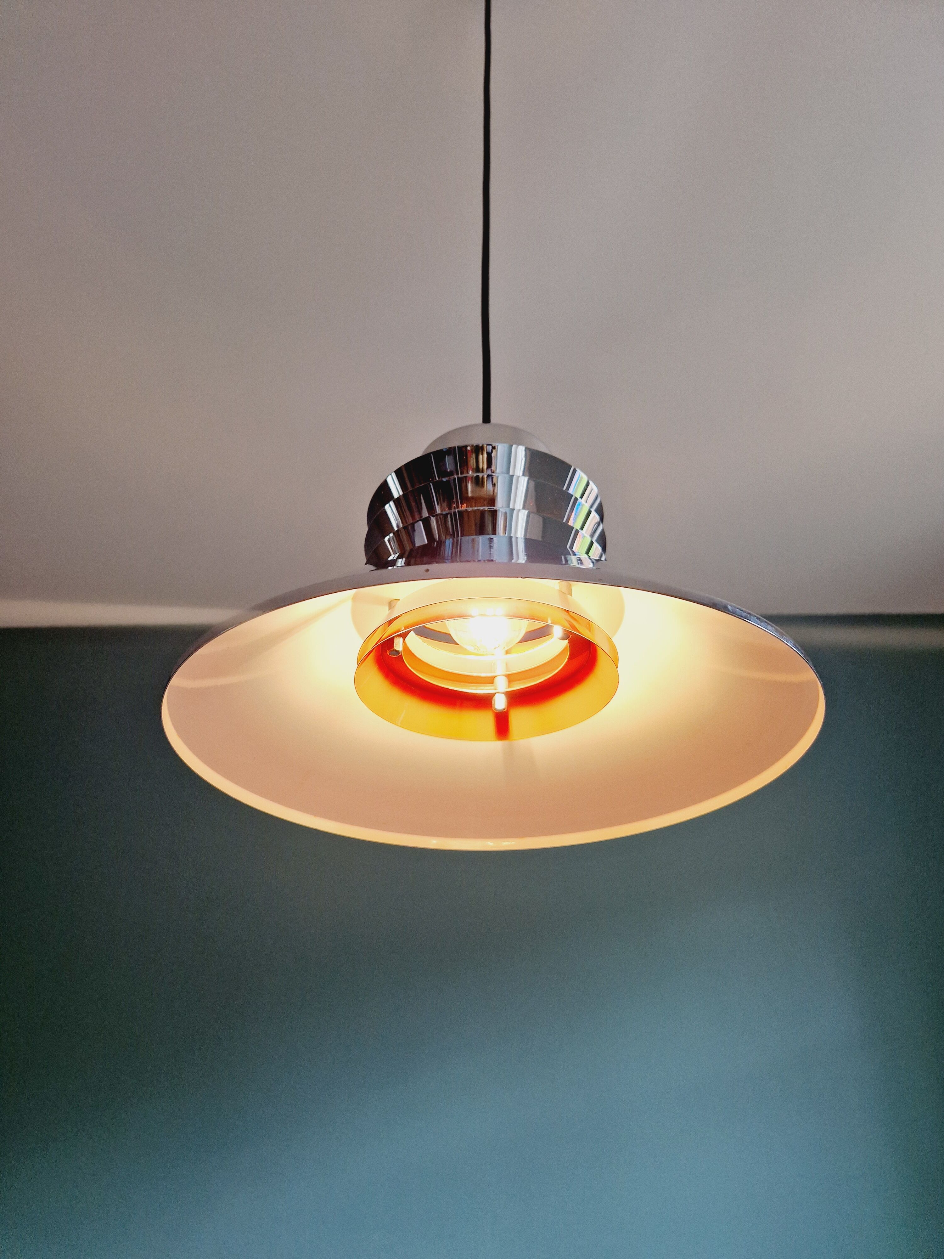 Chromed metal pendant lamp, Scandinavian design, 70s