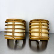Pair of mid-century rattan wall sconces, 1960s, Italy