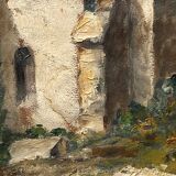 Huile sur panneau R. Luvinel ou Luvinet signature à identifier maison fleurs 1932