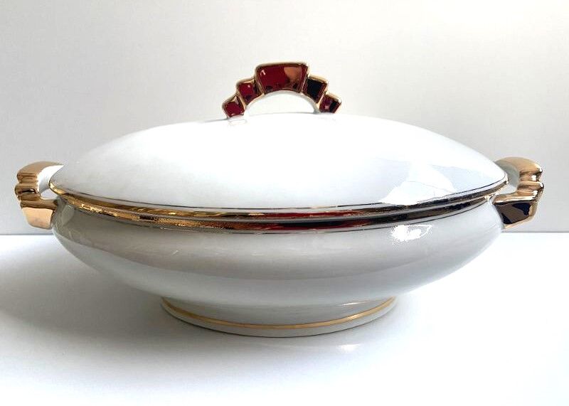 Soup Tureen Vegetable Dish Serving Plate Centrepiece Fine Porcelain Unmarked