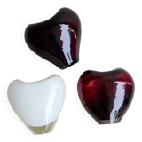 Set of three blown glass vases – deep purple and opaline white