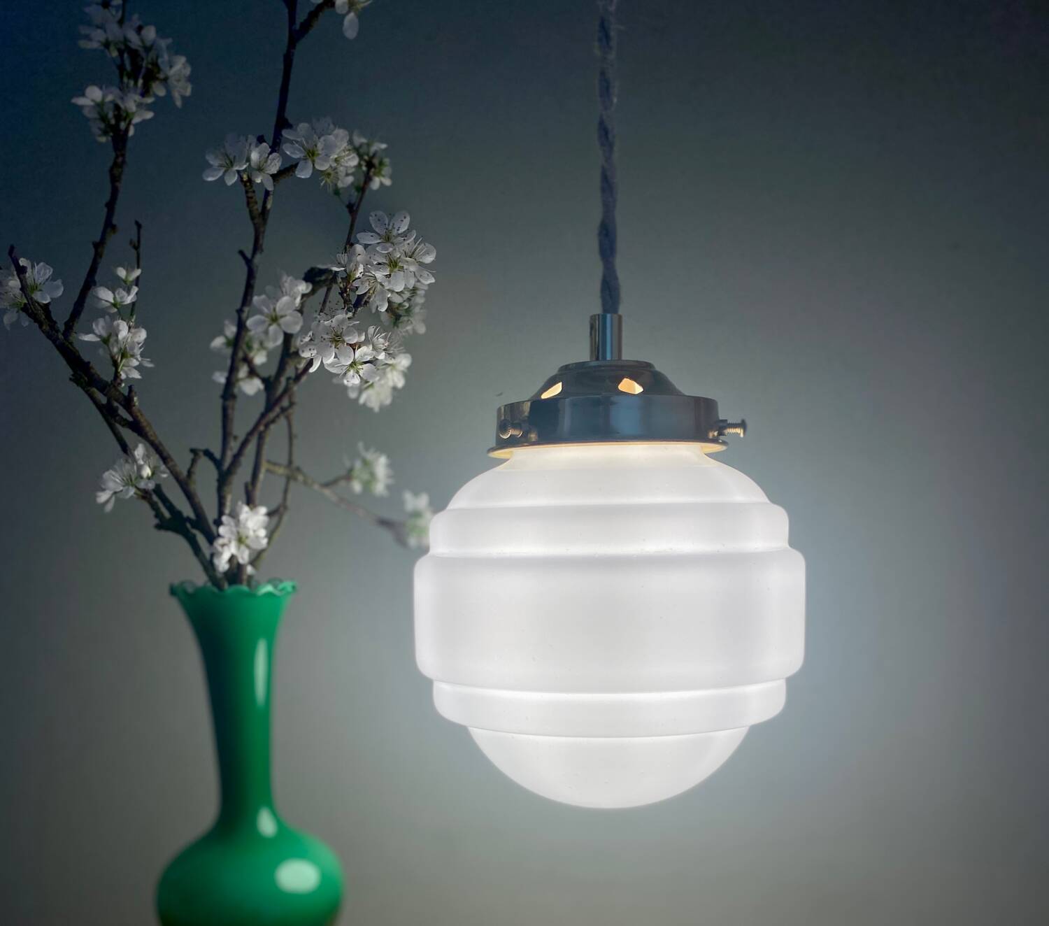 Vintage globe pendant light in white opaline