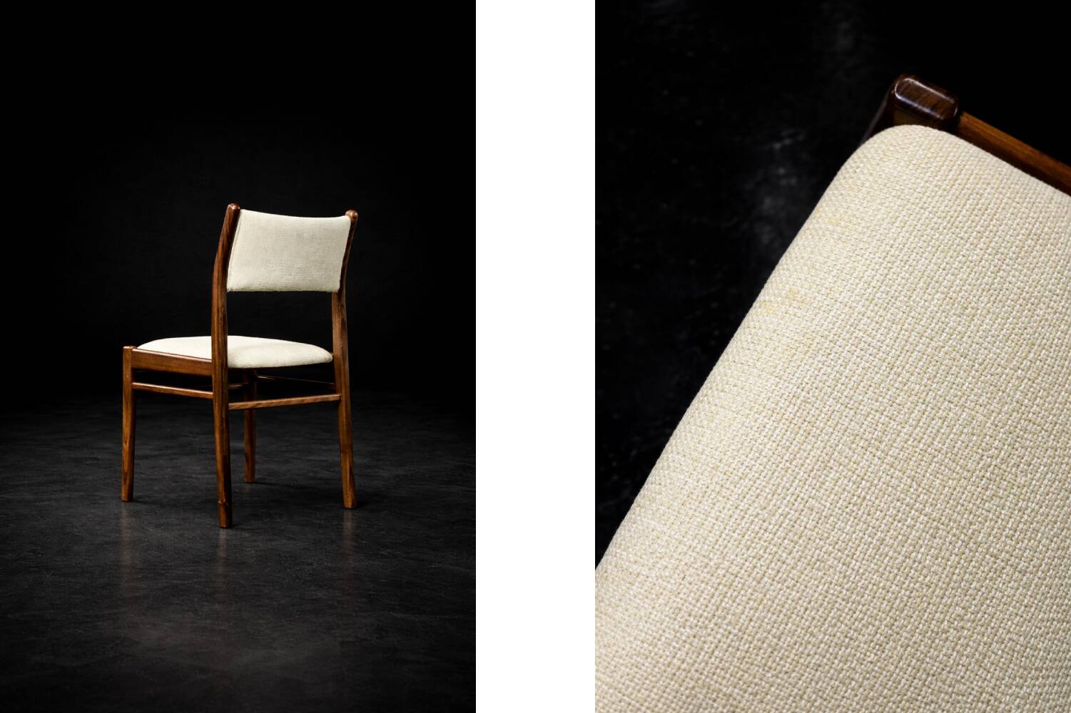 Vintage Mid-Century Modern Danish Teak & Beige Fabric Chairs, Set of 4