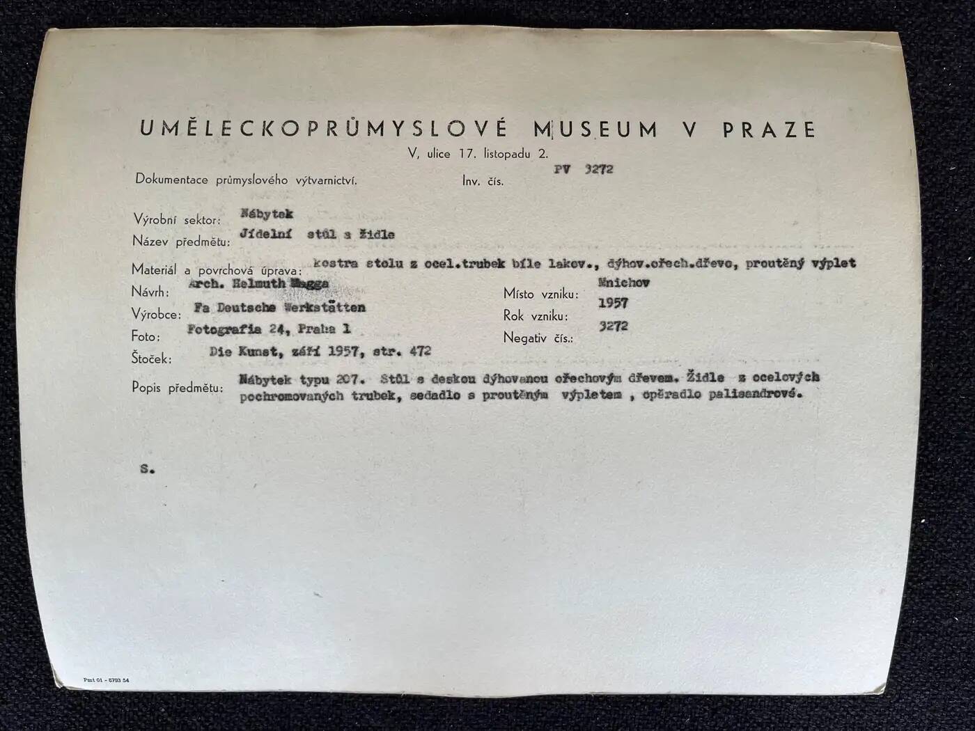 Original photo of furniture by Helmuth Magga - Deutsche Werkstätten / 1957