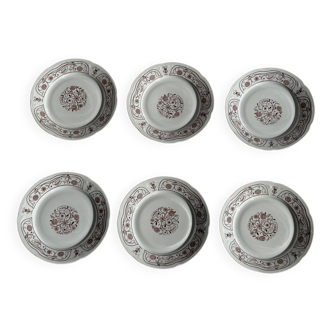 Set of 6 vintage dessert plates made in Poland with a plant motif.