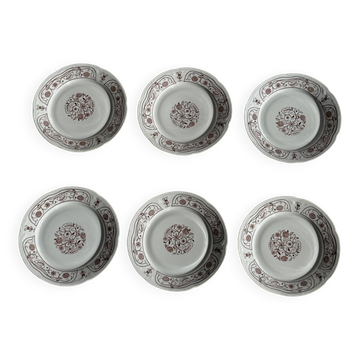 Set of 6 vintage dessert plates made in Poland with a plant motif.