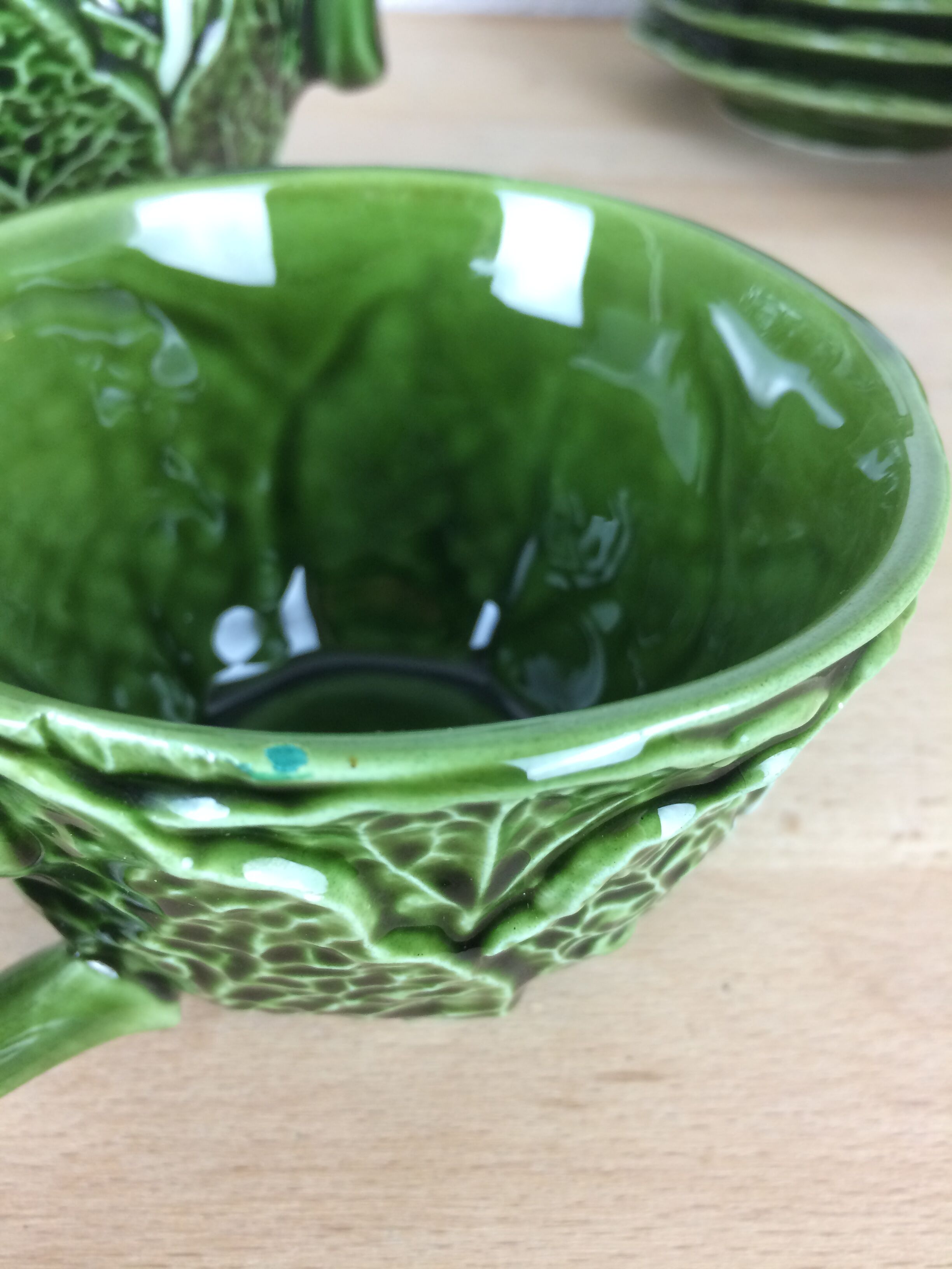 Ceramic cabbage tea set, 6 cups, teapot