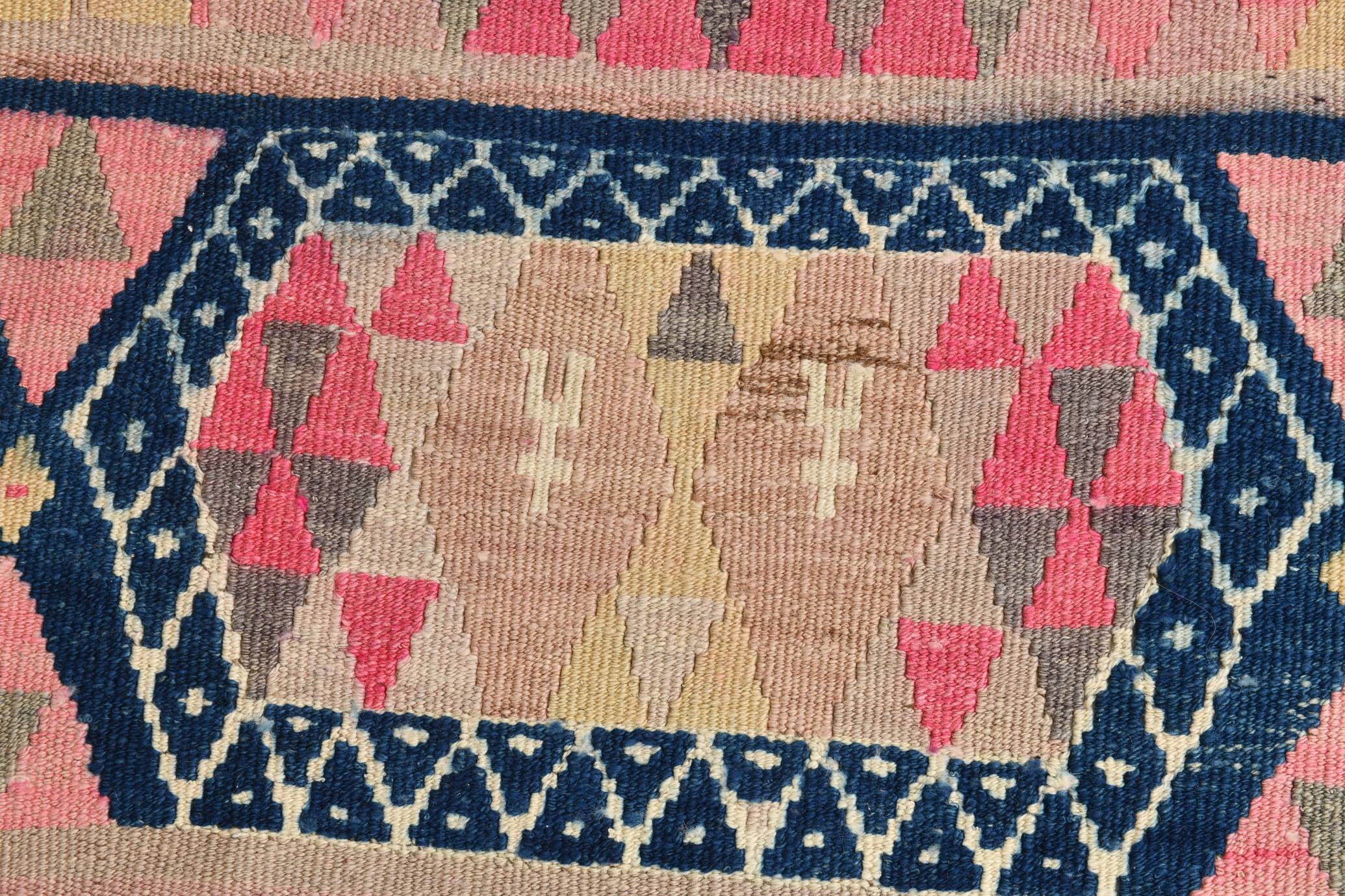 Pink & Navy Blue. Turkish Runner Rug, 90x350Cm