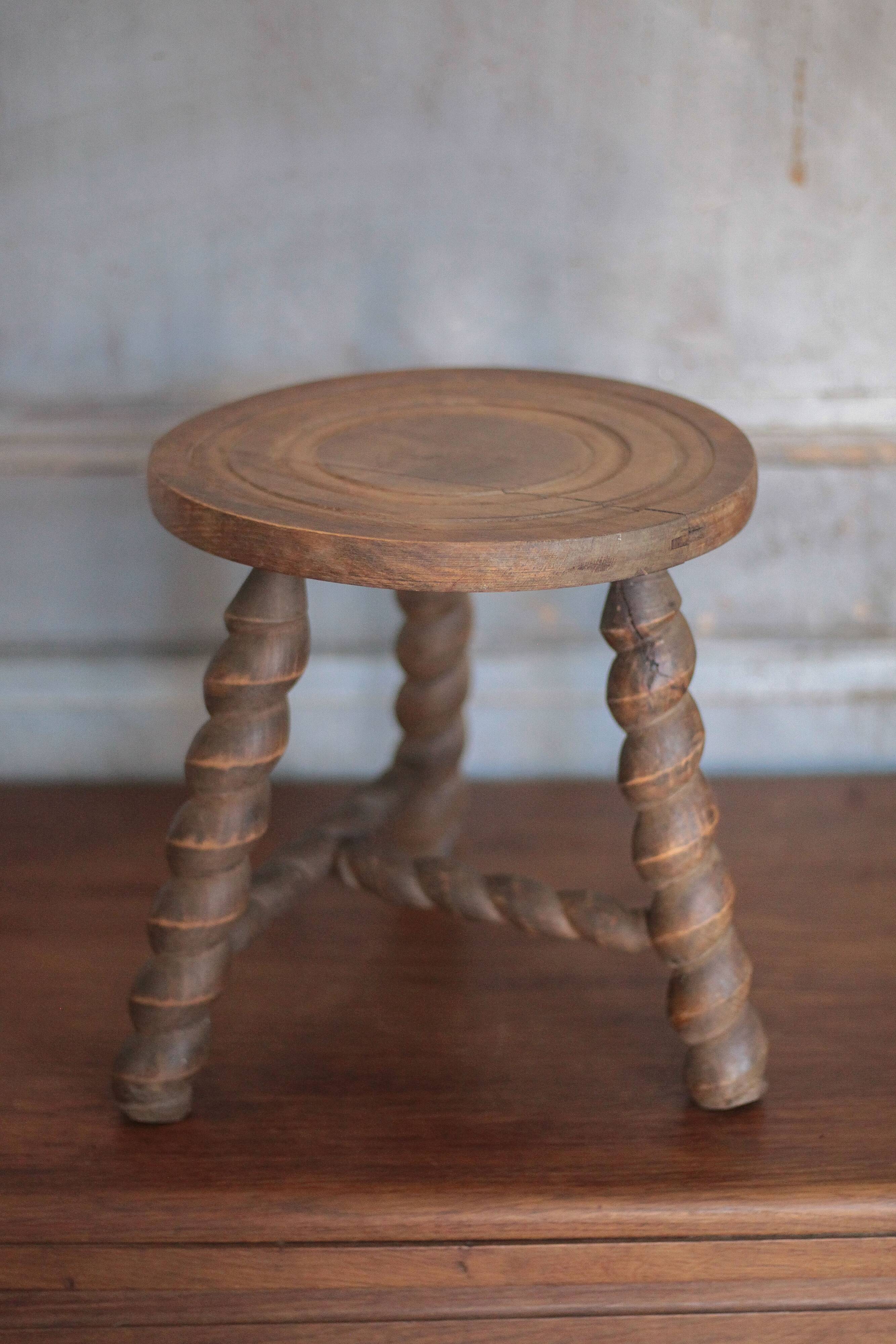Vintage stool, old wooden stool, tripod stool