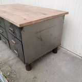 Antique workshop workbench, vintage, metal and wood