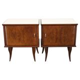 Pair of mid-century Italian walnut nightstands with glass top, 1950s
