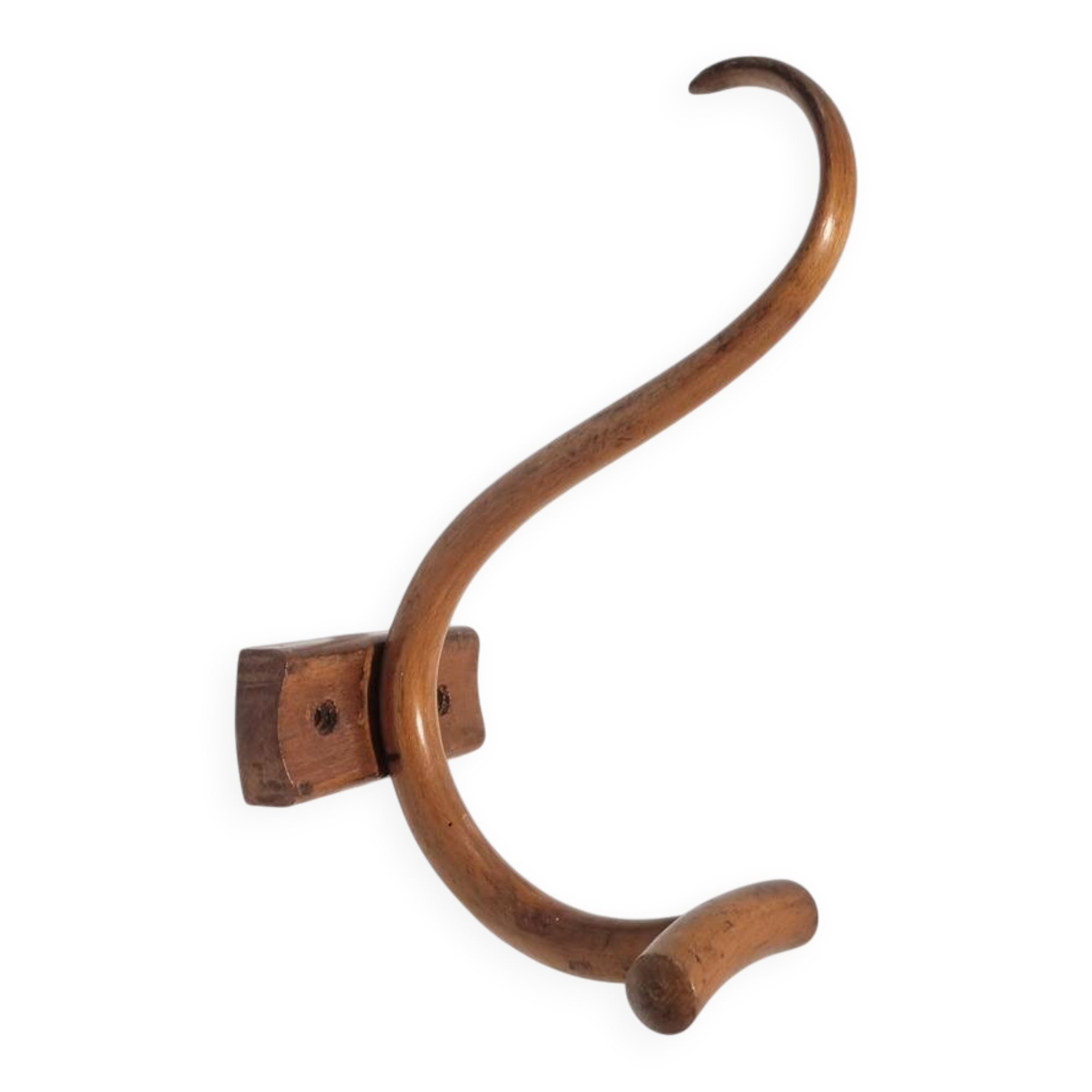 Curved wooden coat hook