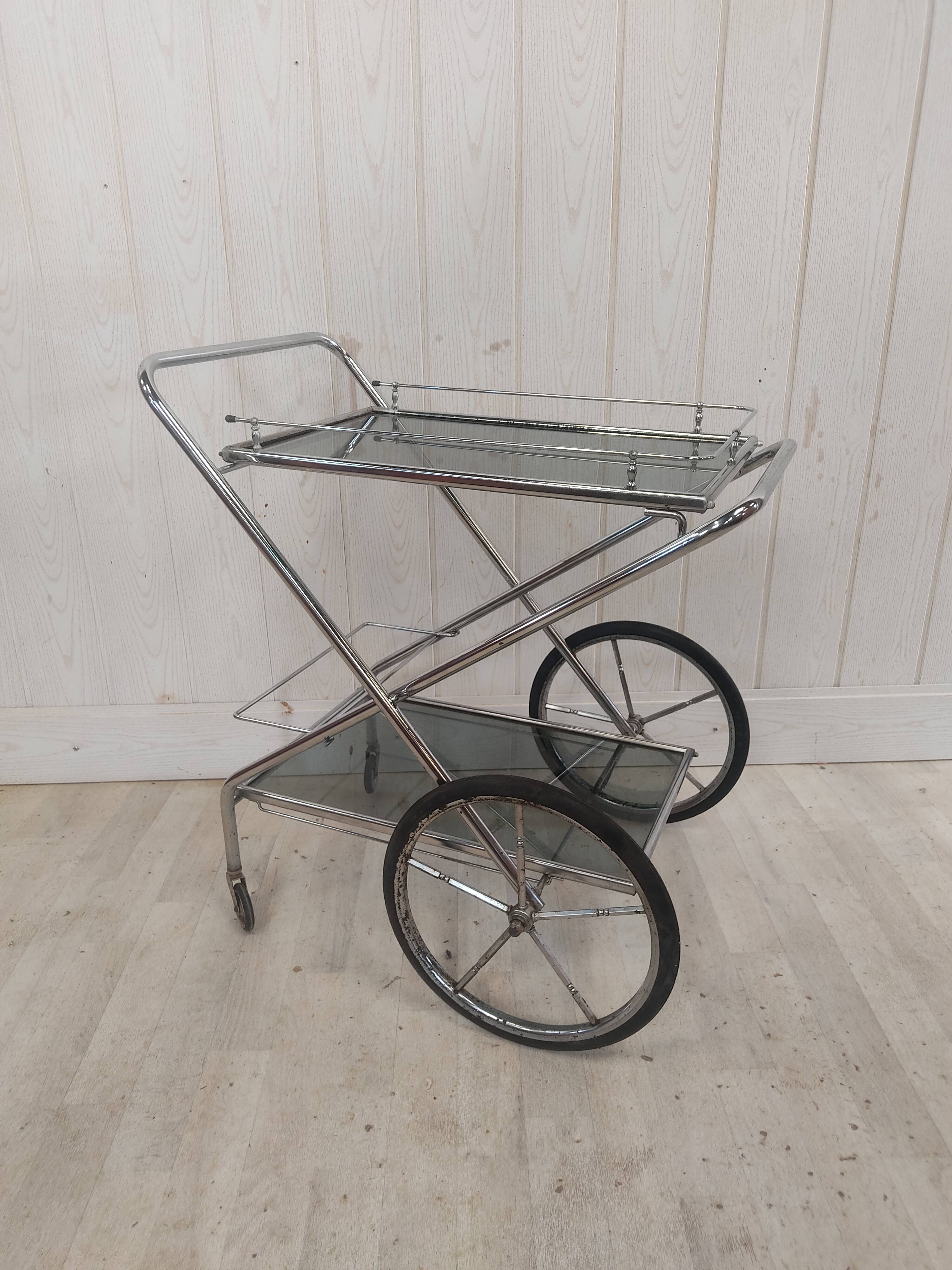 Rolling service, chrome and smoked glass