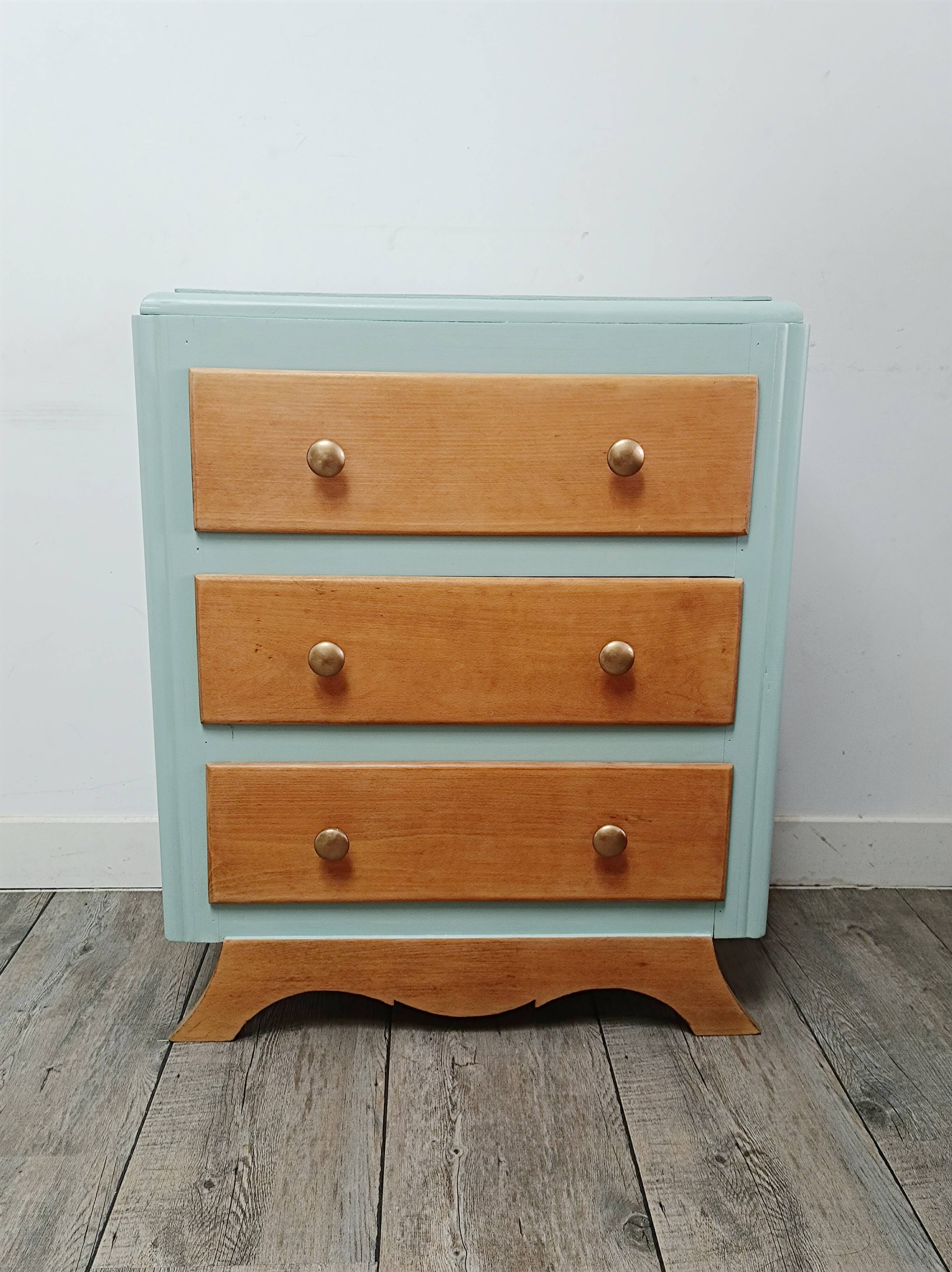 Small 3-drawer chest of drawers, green and wood