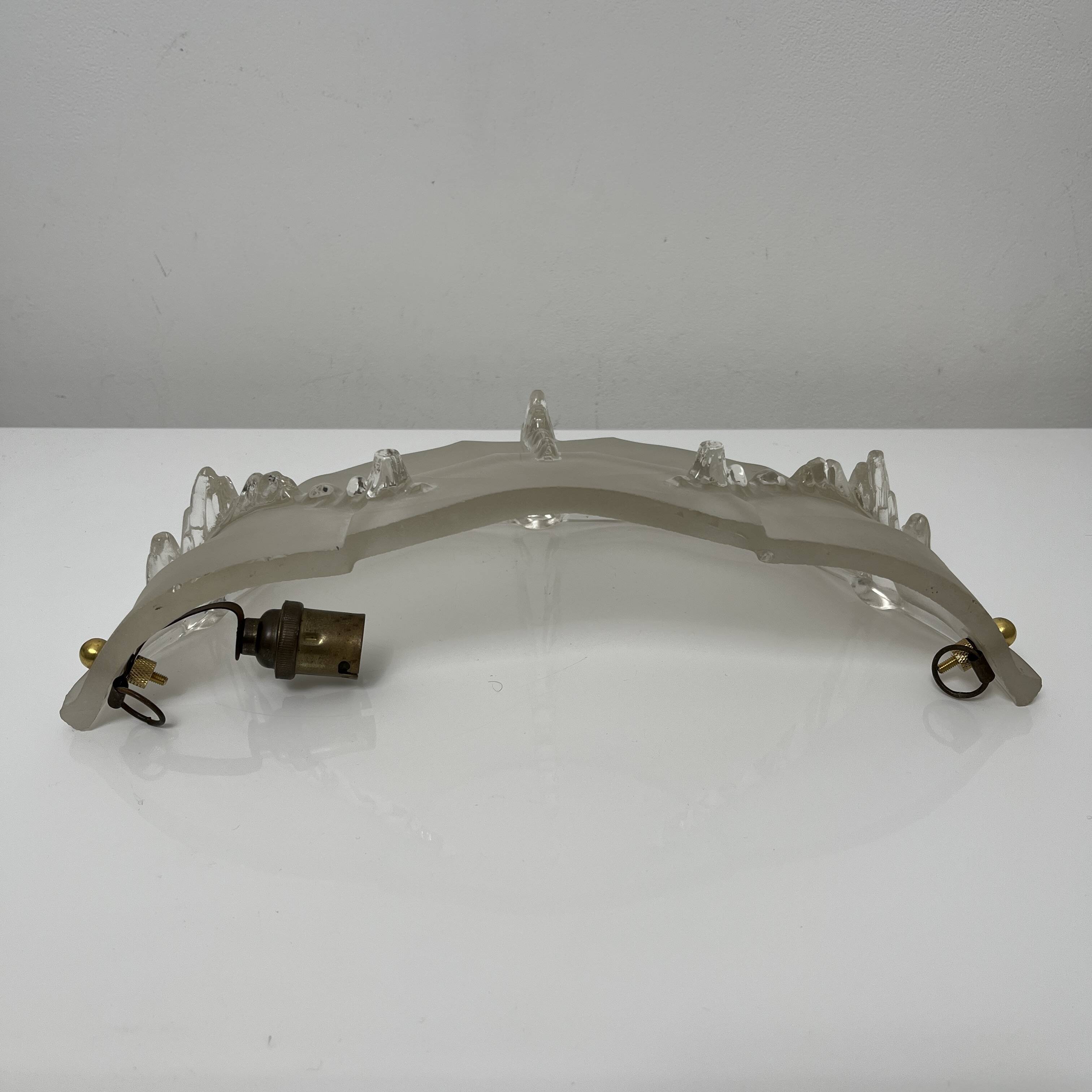 Partially frosted pressed glass wall lamp Art Deco Ezan icicle Jean Gau