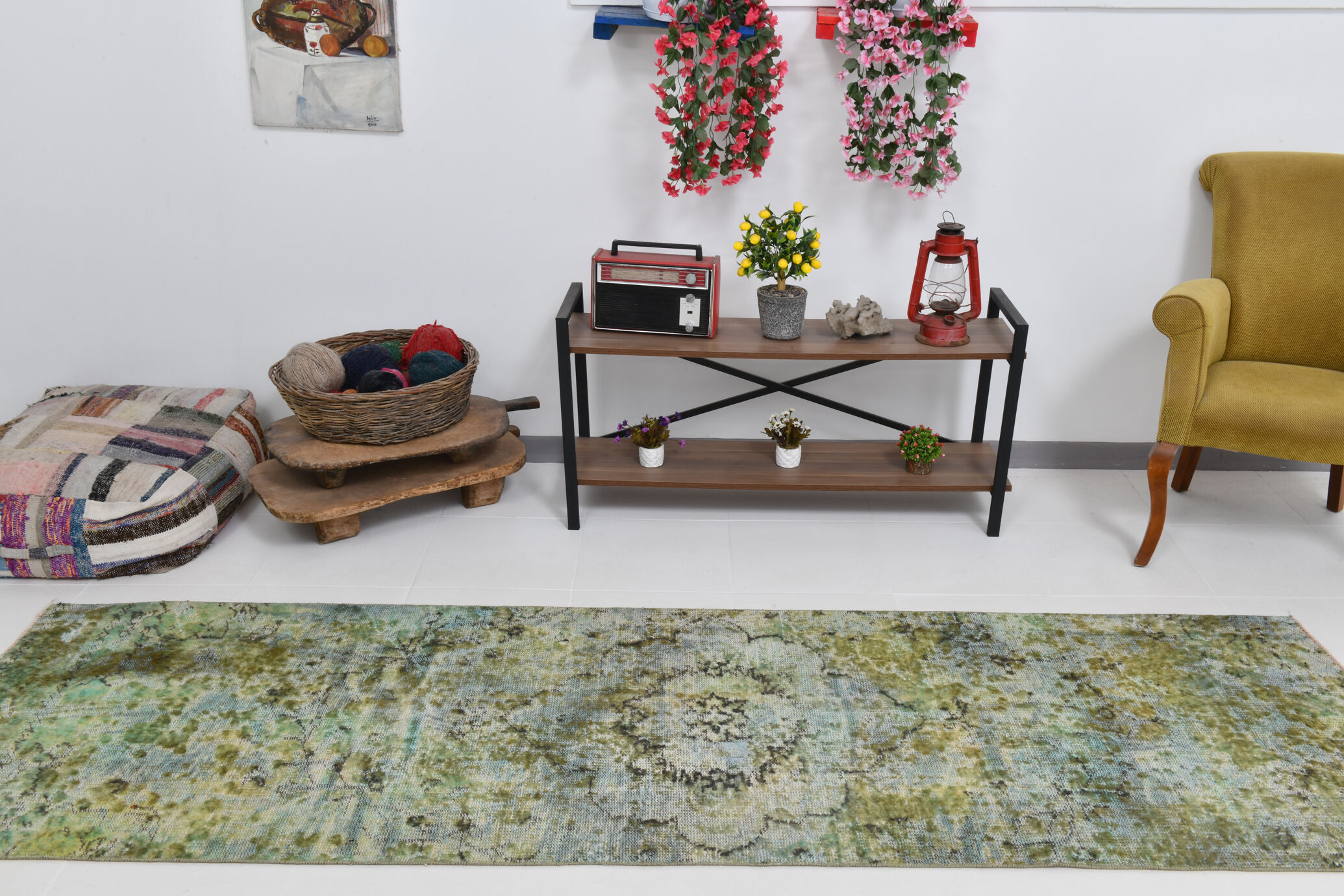 3x10 green tones turkish runner rug, 91x299cm