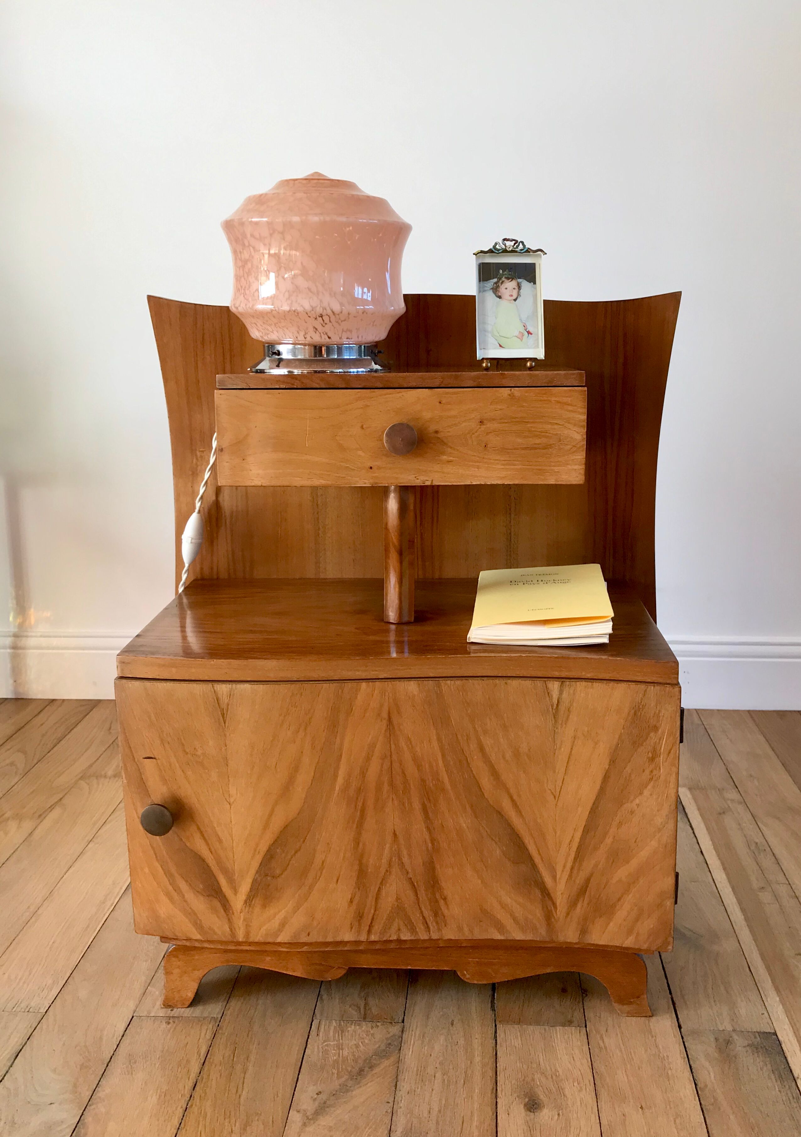 Bedside table in beech wood art deco 30s