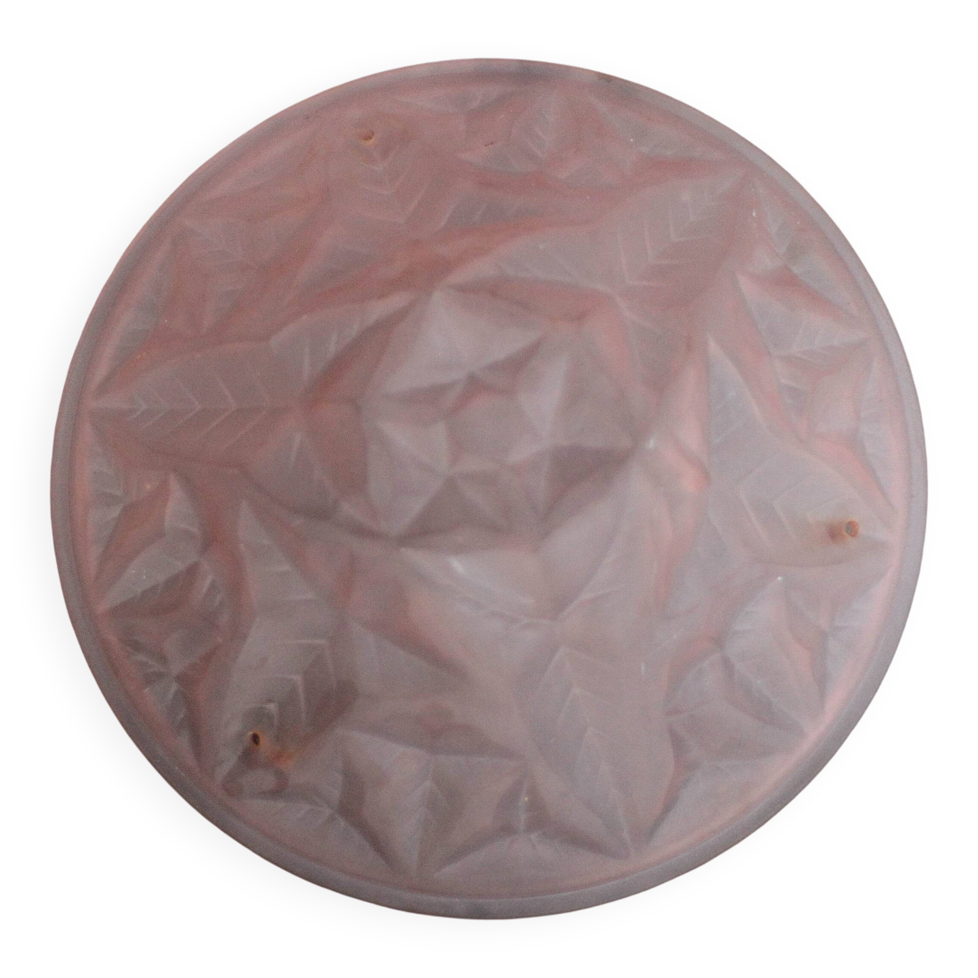 Vintage Art Deco ceiling light, bowl suspension with leaf patterns, pink.