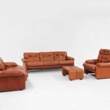 Brown leather 3-seater sofa Coronado by Tobia Scarpa for B&B Italia, Italy ca. 1960