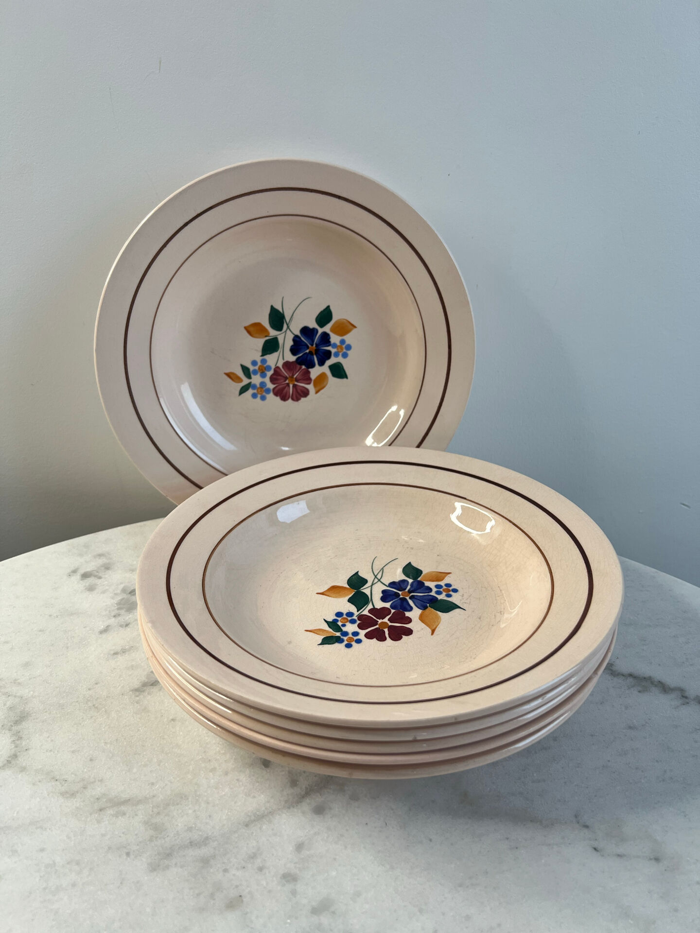 Set of 6 St Amand hand-painted deep plates 22.5cm