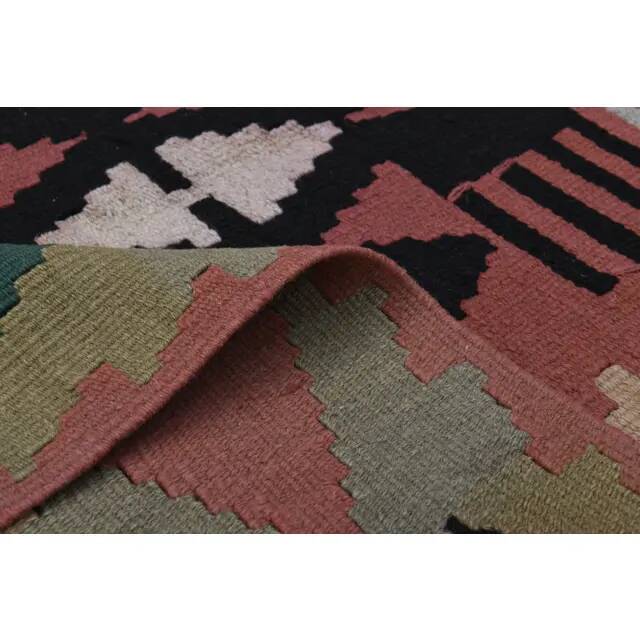 1970s Vintage Turkish Oushak Handmade Wool Cotton Green Runner Rug 107x175