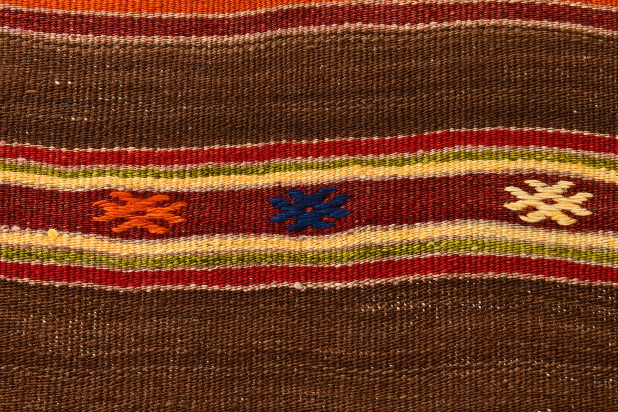 5x7 Soft Brown & Red Mid Century Moderin Turkish Kilim Rug, 153x220