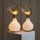 Orange Murano Glass Table Lamps Pair with Flower-Shaped Shades and Brass Details - 1970s Italy Bedside Lighting