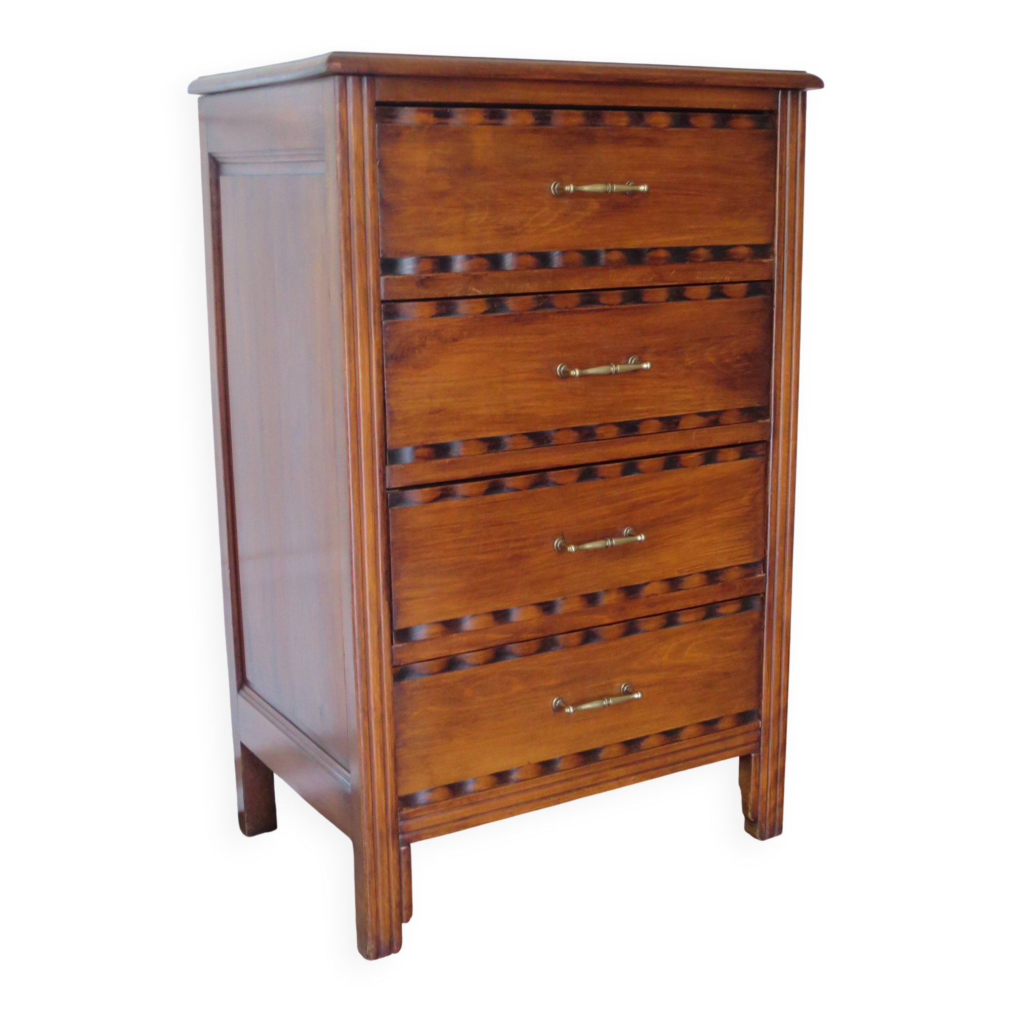 Vintage - Commode 4 tiroirs – Style Art déco - bois massif