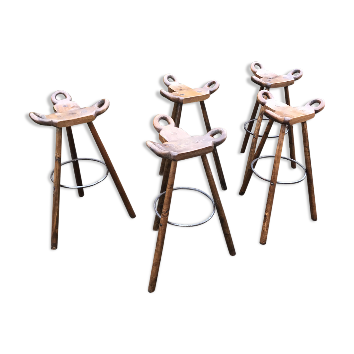 Brutalist spanish bar stools, 1970s, set of 5