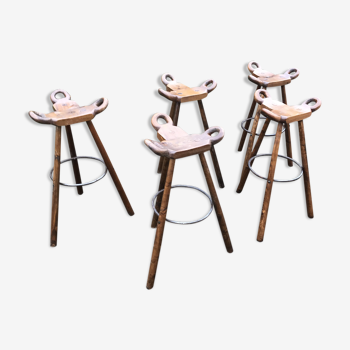 Brutalist spanish bar stools, 1970s, set of 5