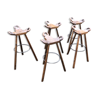 Brutalist spanish bar stools, 1970s, set of 5