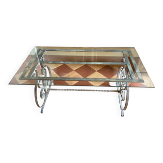 Glass and wrought iron coffee table