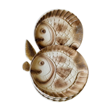 Set of 6 beige earthenware dinner plates, circa 1970, Sarreguemines, France.