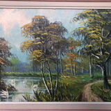 Oil Painting on Canvas MAU LOUIS Riverside + Wood Frame #A217