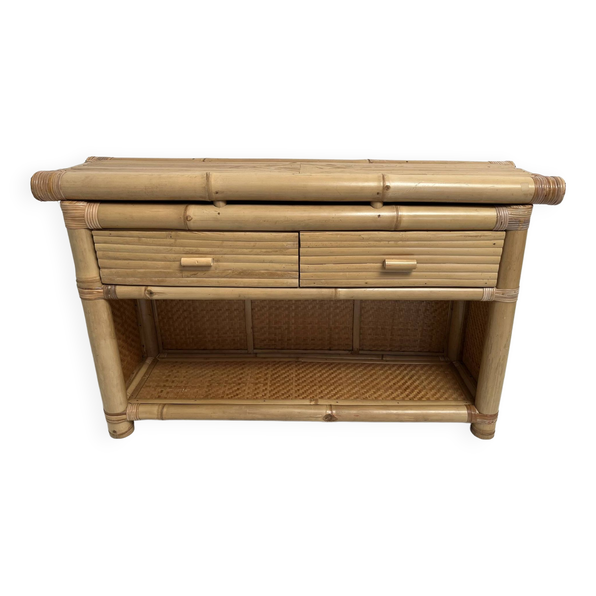 vintage bamboo chest of drawers/console