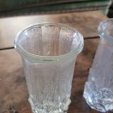 Pair of thick pressed glass art deco vases