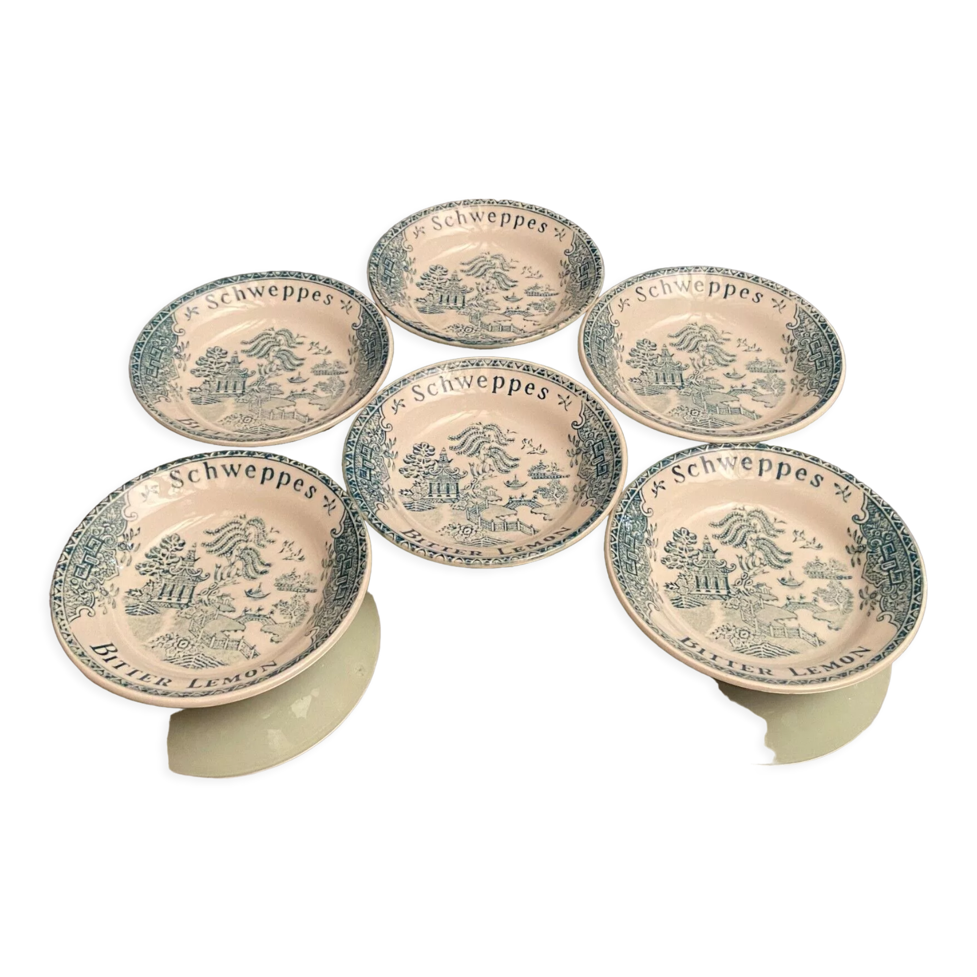 Suite of 6 coasters cup Schweppes Bitter Lemon earthenware from Gien