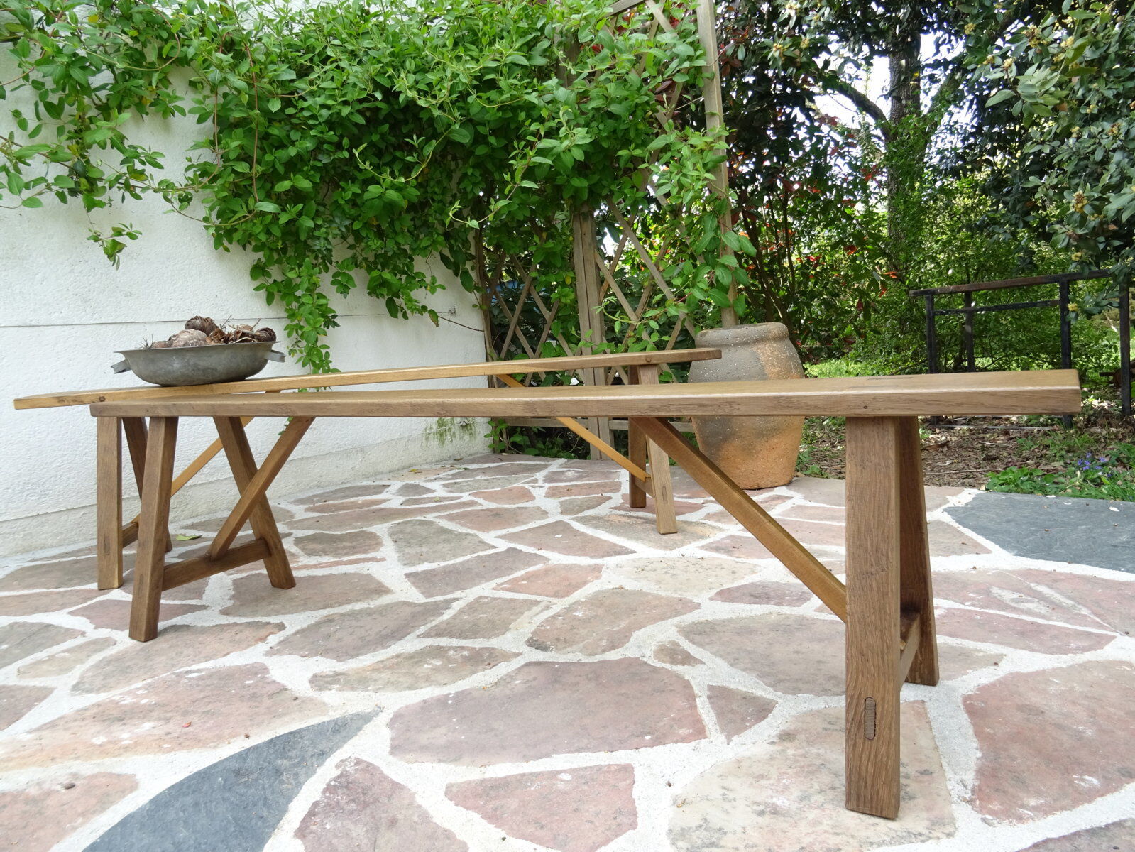 Pair of solid oak benches