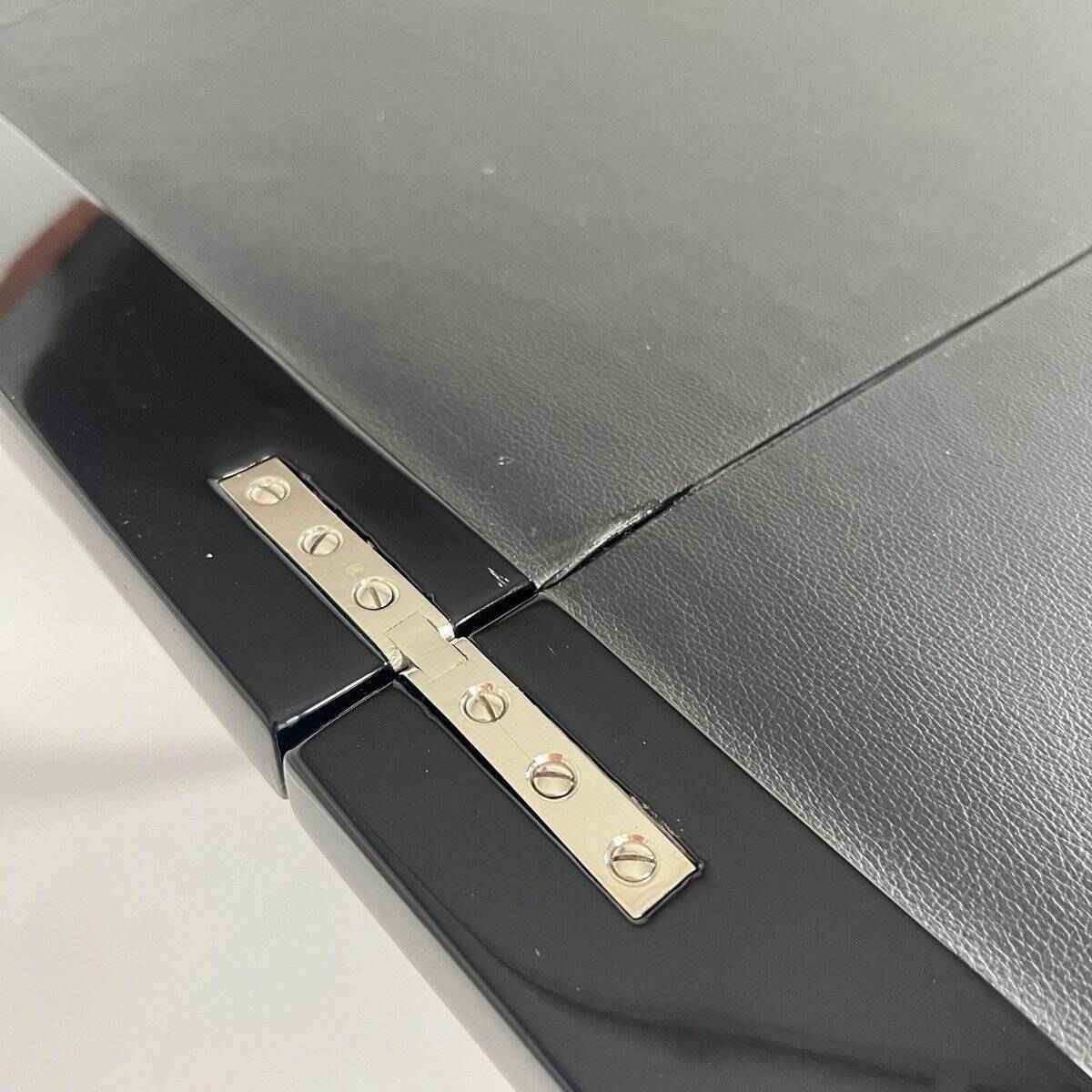 Art Deco Games Table in Black Lacquer, Red and Black Leather, France, 1930s