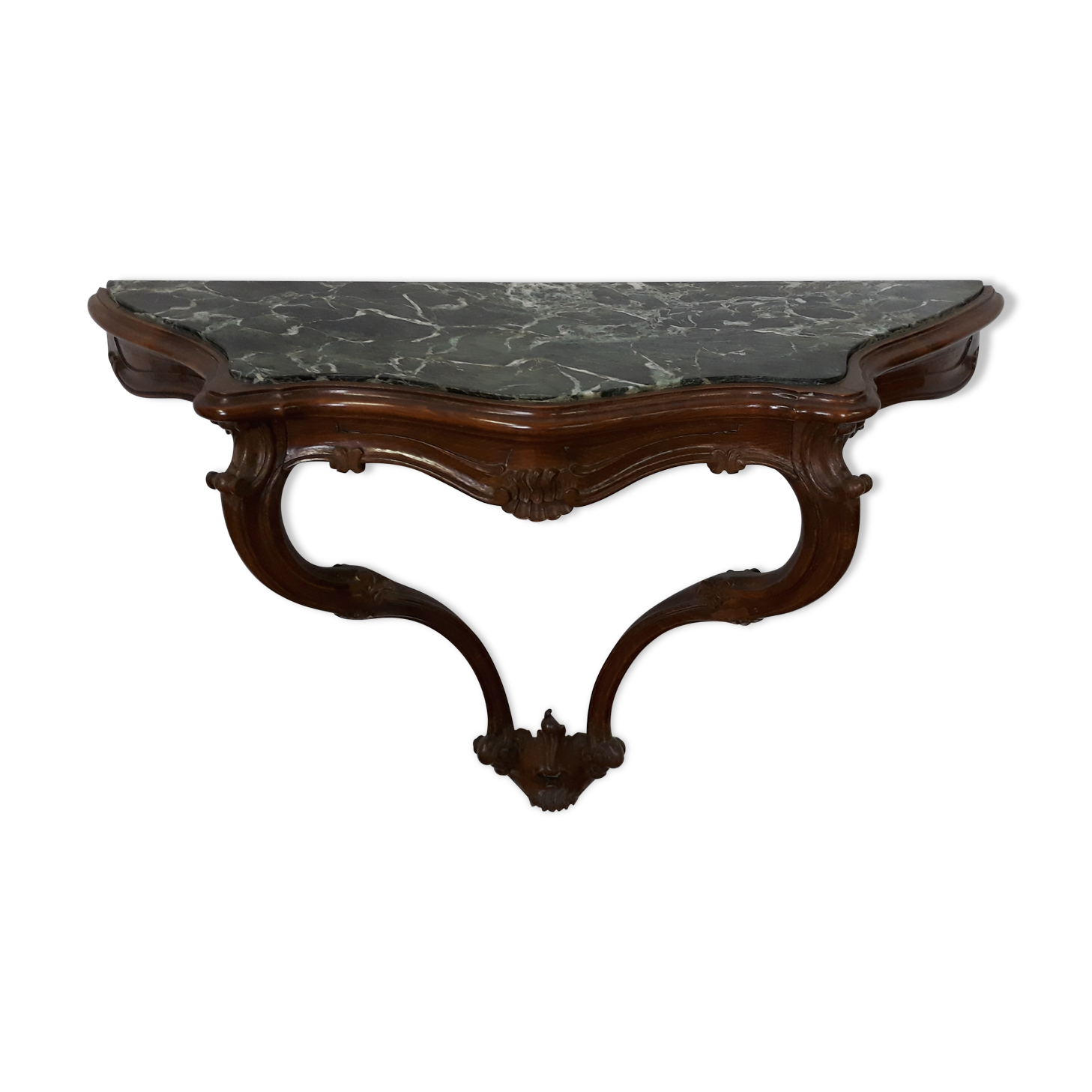 Console table wood and green marble from Aosta