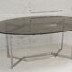 Table de Paul Legard, édition DOM, aluminium brossé et dalle elliptique de verre fumé, France, circa