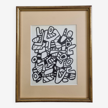 Sérigraphie d'après Jean Dubuffet encadrée sous verre 26 cm par 33 cm