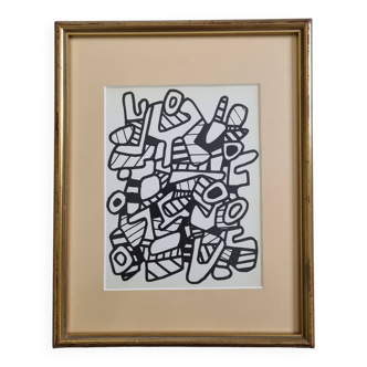 Sérigraphie d'après Jean Dubuffet encadrée sous verre 26 cm par 33 cm