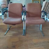 Two modernist armchairs 1970 fabrics and chrome