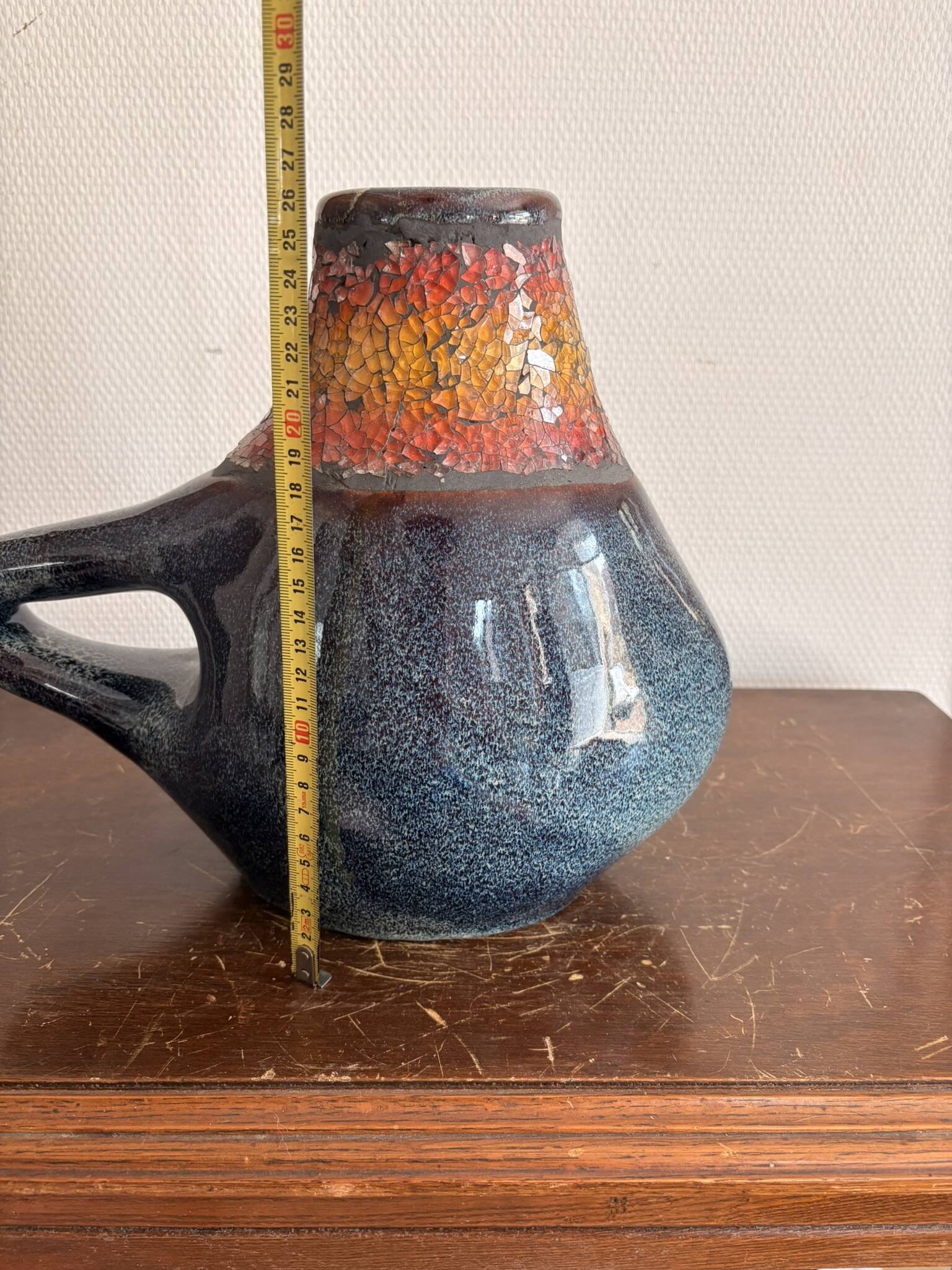 Ancient Gouette Vase Ceramic Blue Orange Fat Lava Mosaic