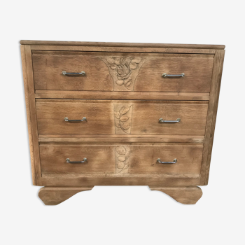 Commode époque Art Déco en chêne massif aérogommée