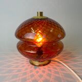 1960's Glass & Brass Table Lamp by Jablonec Glassworks, Czechoslovakia