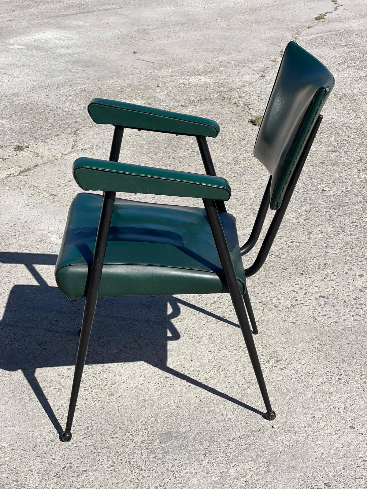 Rare green leatherette armchair, by "Colette Gueden", designer from the 1950s