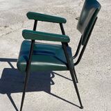Rare green leatherette armchair, by "Colette Gueden", designer from the 1950s